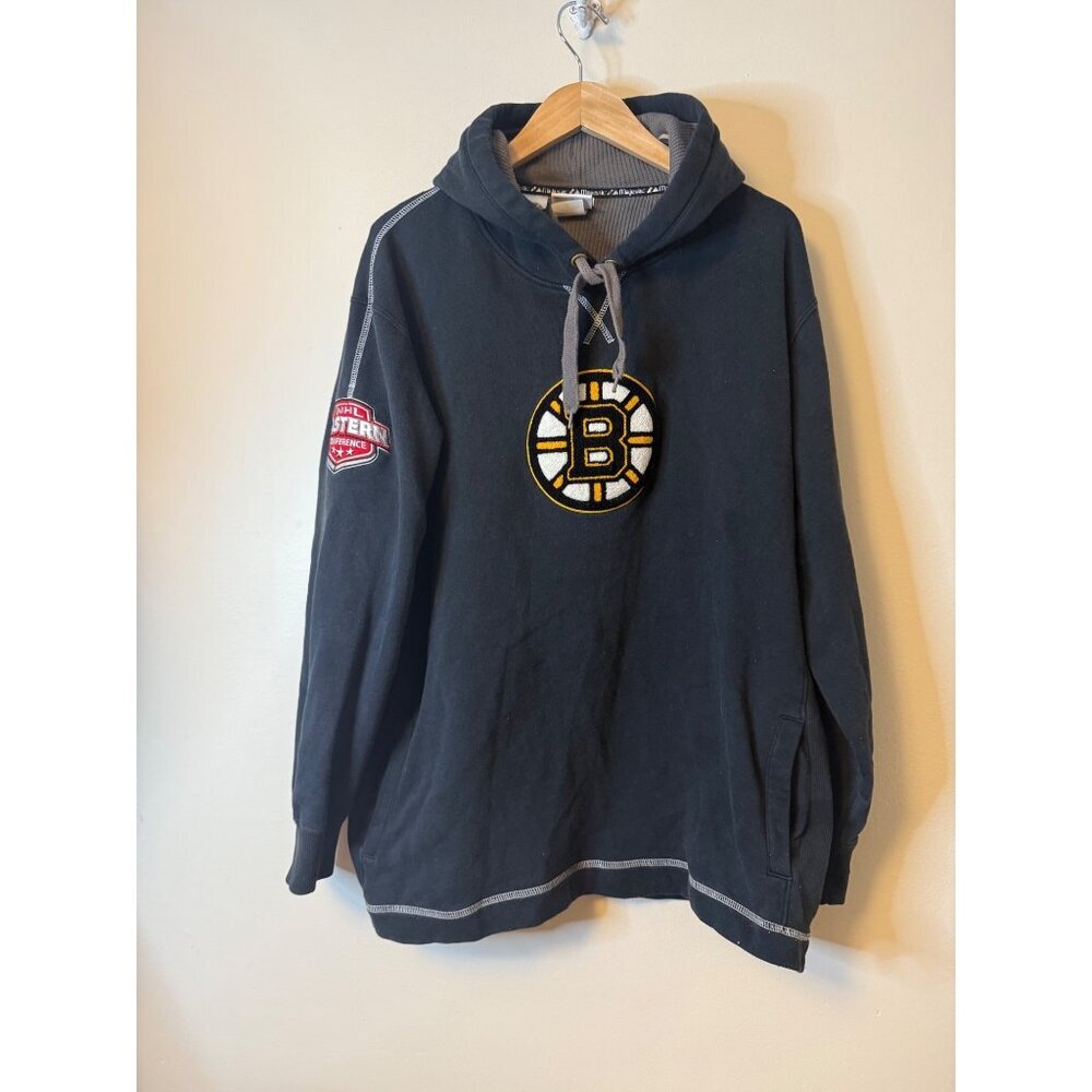 Boston Bruins Majestic NHL Hoodie Sweatshirt Waffle Knit Lined Size L Eastern Co
